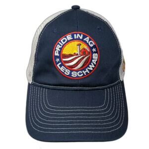 Hit Wear Trucker Hat Blue White OS Les Schwab Pride In Ag Patch Embroidered